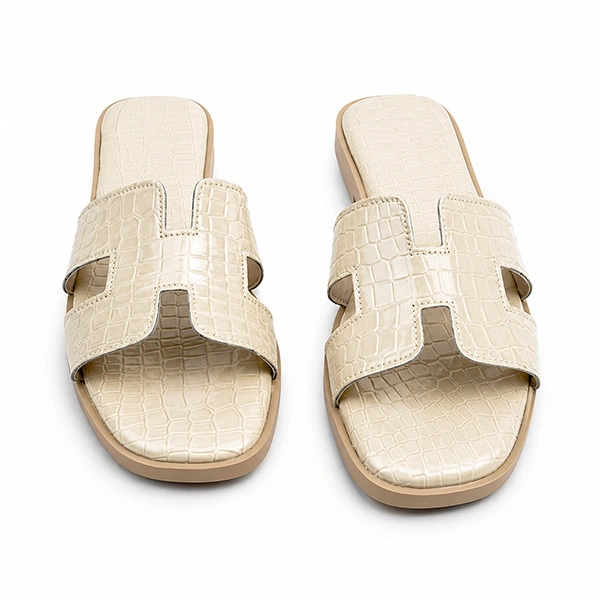 Sandale plate pour femme 902-22 Beige crocco  miniature